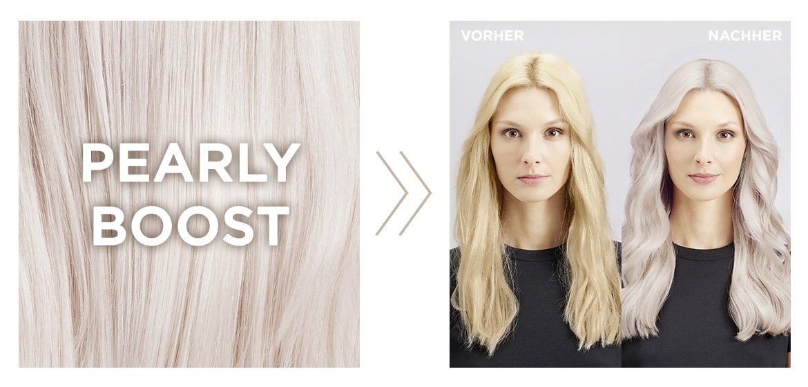 Detailaufnahme für Pearl Boost und eine junge Frau, vor und nach der Anwendung